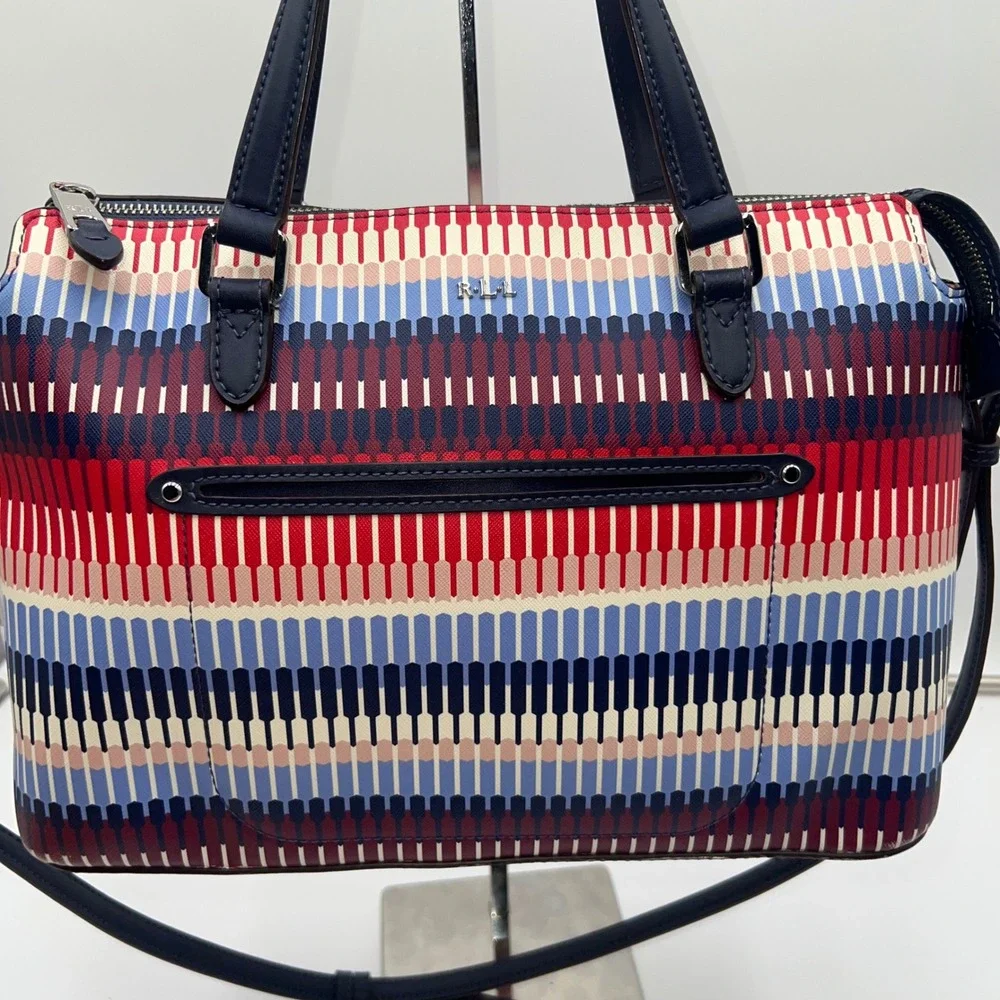 LAUREN RALPH LAUREN Geometric Print Satchel Crossbody Bag Purse